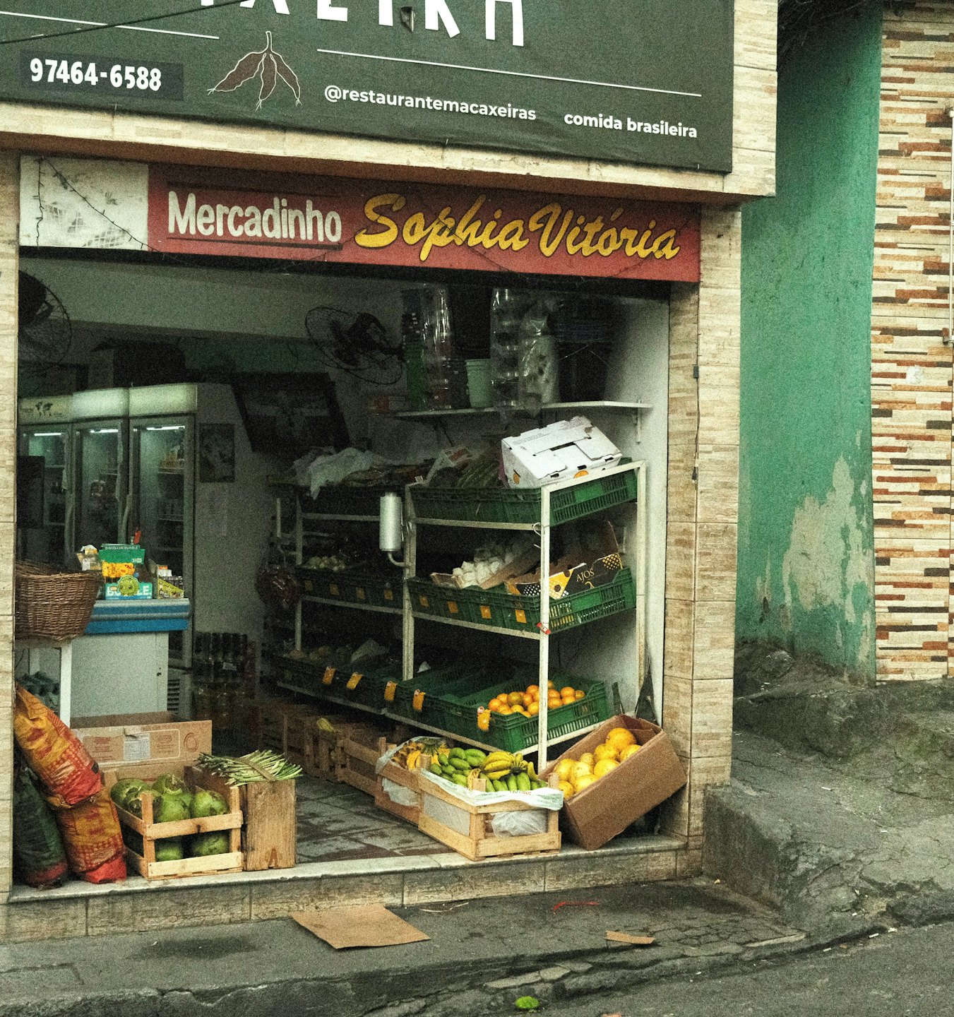 Fresh fruits and vegetables displayed at a local market stall.